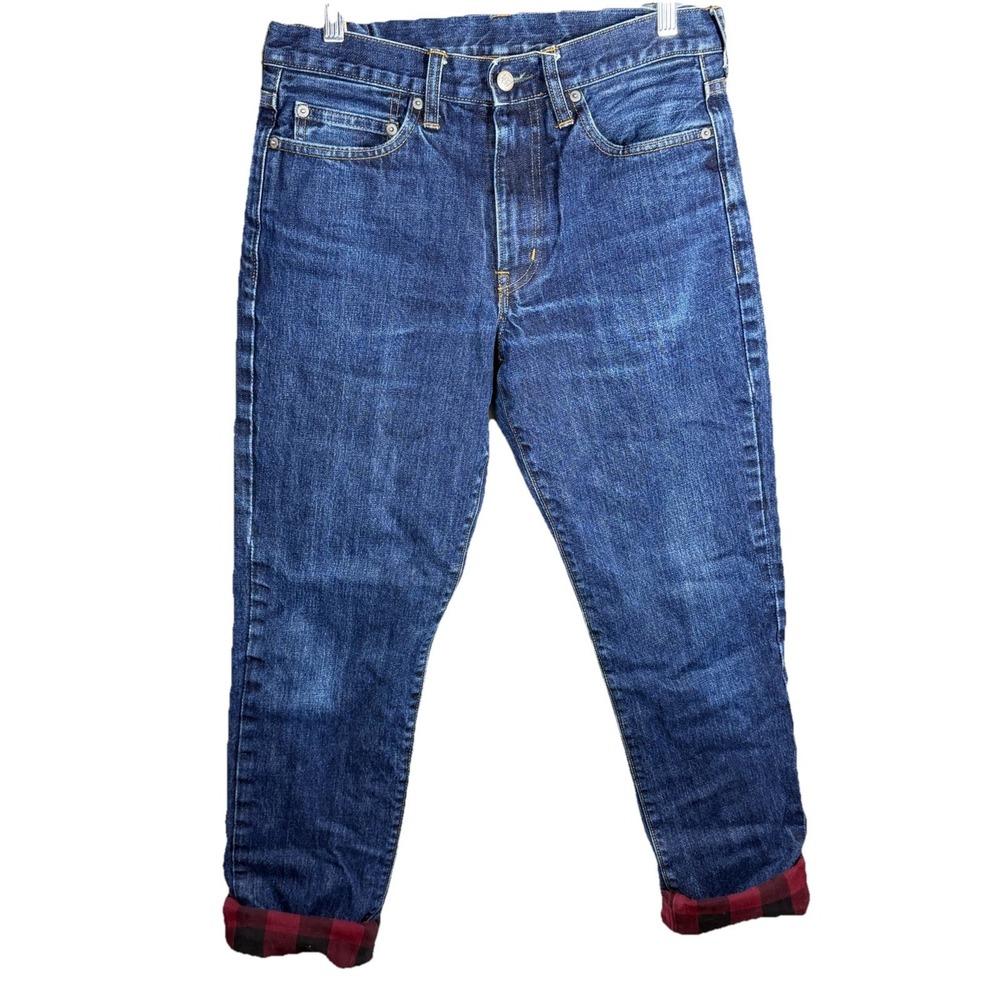 J Crew 770 Straight Jeans Mens 31x32 Kaihara Japanese Denim Plaid Flannel Lined